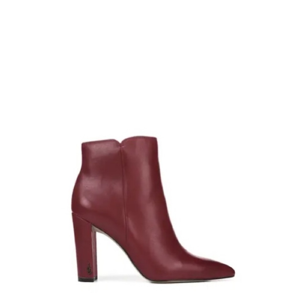 Women's Burgundy Leather Pointed-Toe Ankle Boots